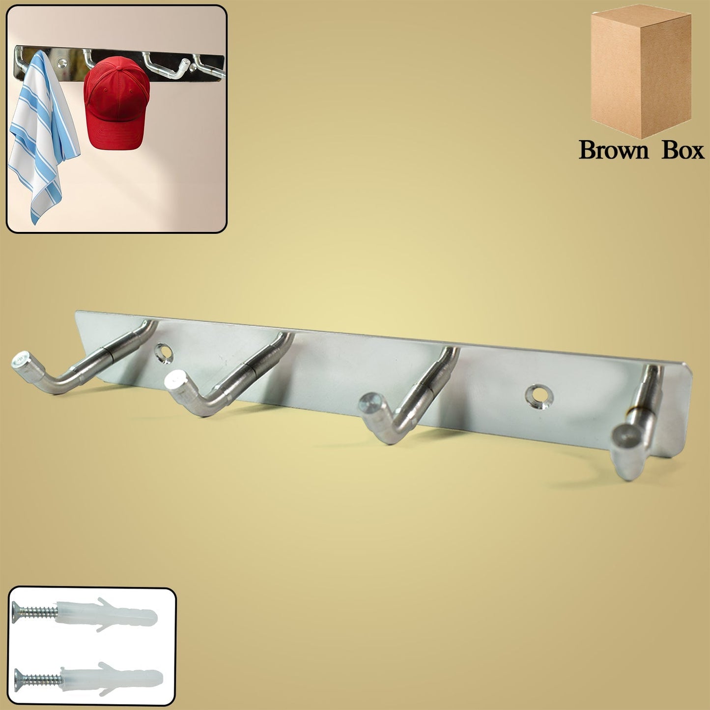 Stainless Steel Wall Mounted Coat 4 Hook Rack (20x3 / 1 Pc) Signature kart