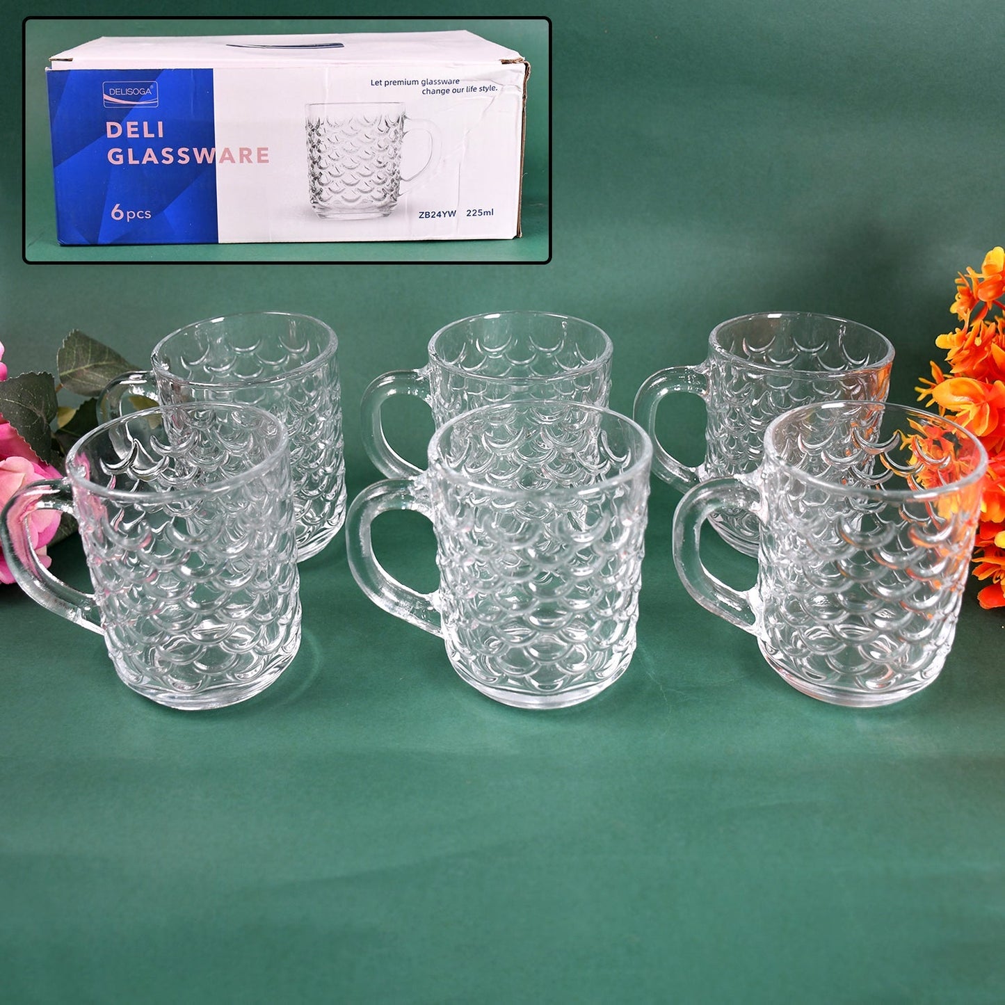 Glass Coffee & Tea Cup / Mug With Handle, Water glass (6 pcs Set / 225 ML) Signaturekarts