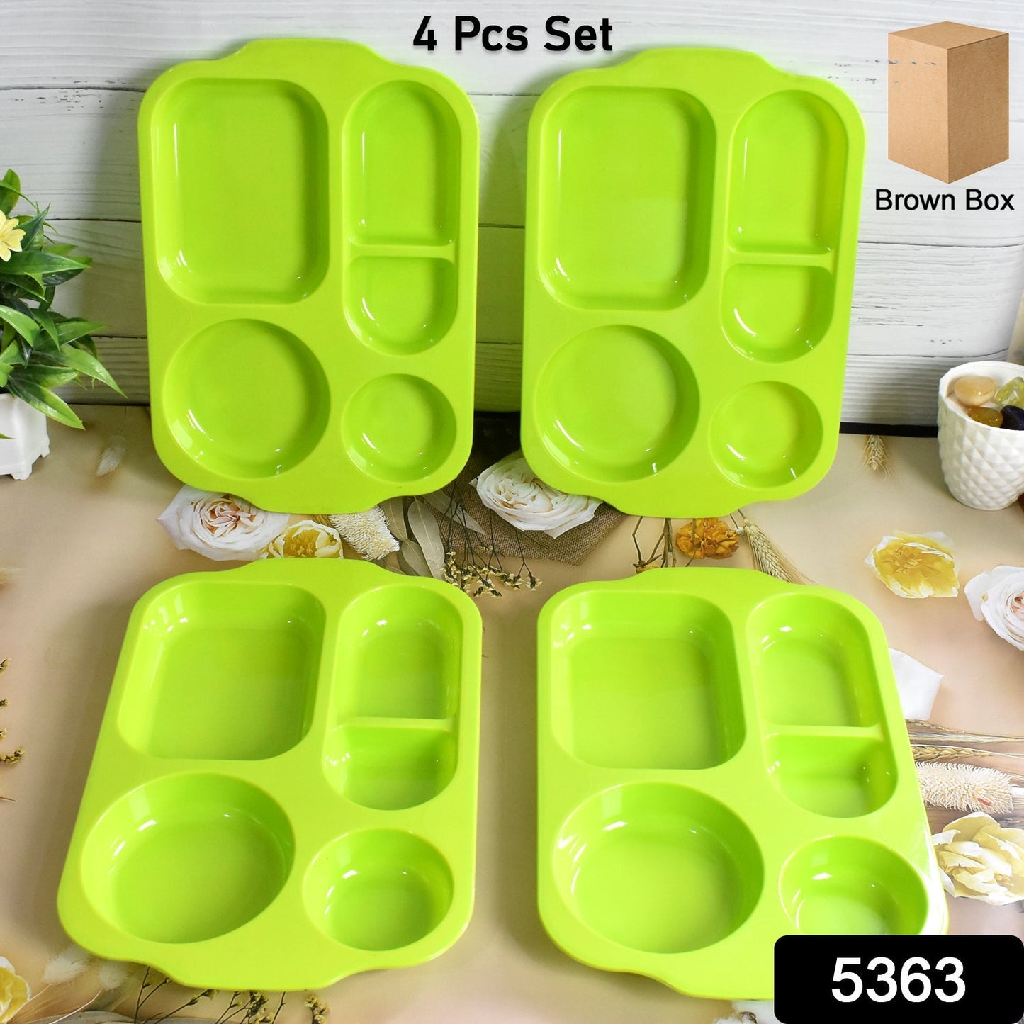 Unbreakable Plastic Food Plates / Biodegradable 5 Compartment Square Plate for Food Your Brand