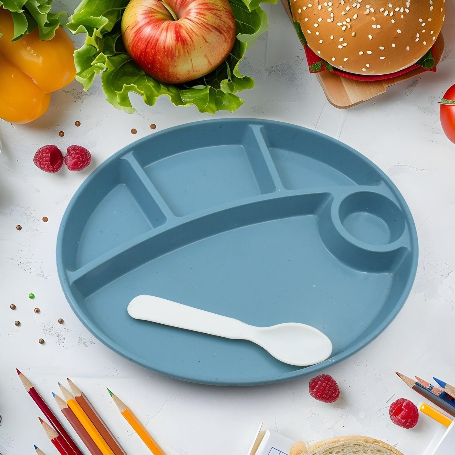 Biodegradable 5-Compartment Food Plate for Kids, BPA-Free (1 Pc) signaturekarts