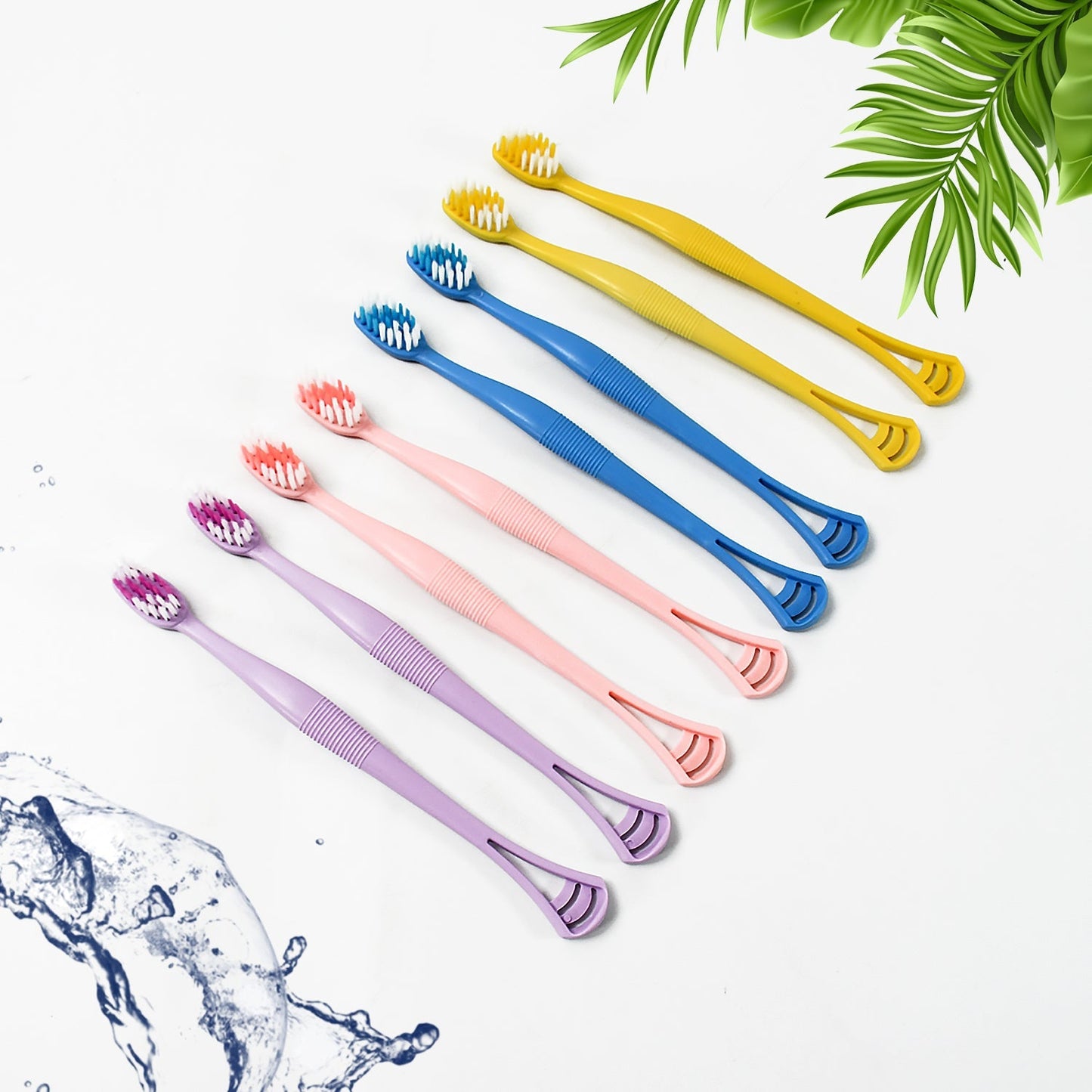 2-in-1 Tooth Brush Tongue Scraper, Soft Bristle & Long Handle (8Pcs) Soft Toothbrush signaturekarts