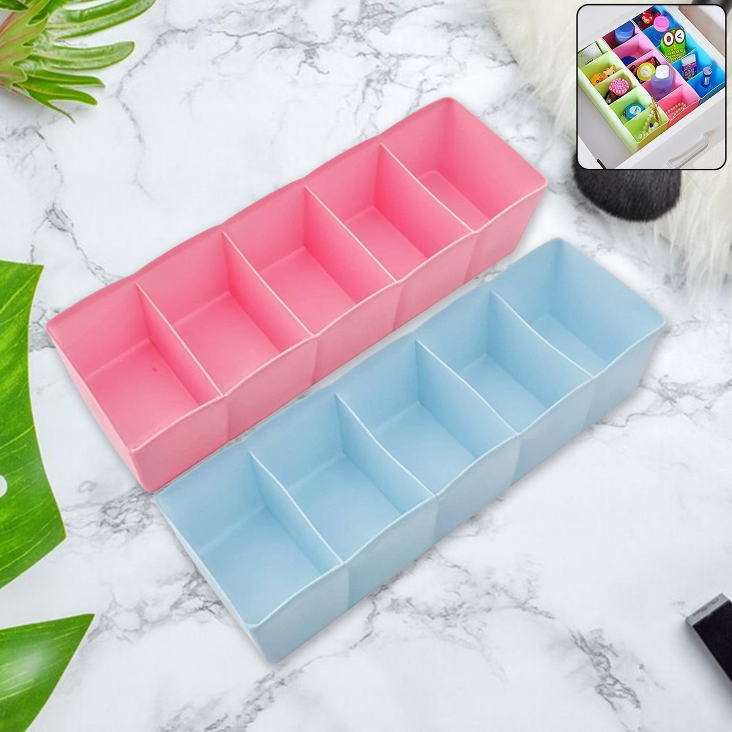 5 Compartments Socks / Handkerchief / Underwear Storage Box (pack of 2) Signature Kart
