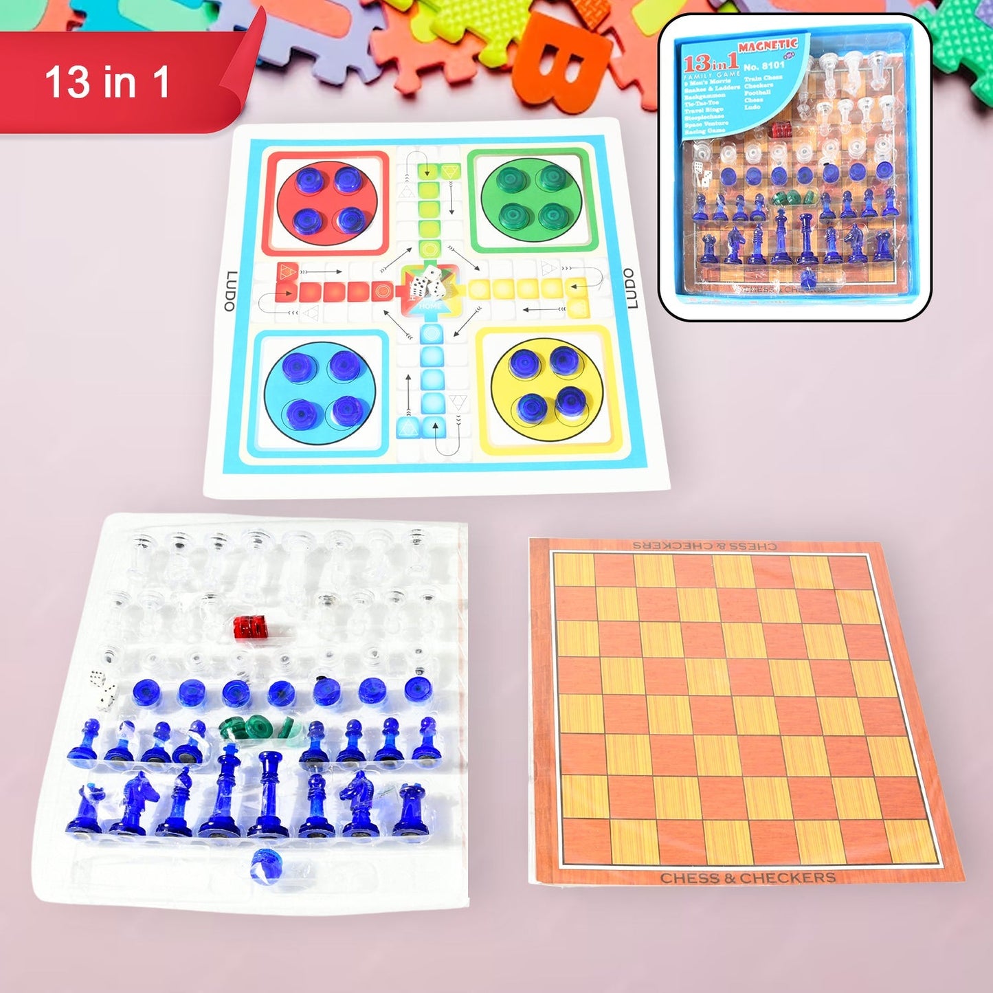 13 in 1 Family Board Game Chess,  Space Venture, Steeplechase Set for Kids signaturekarts