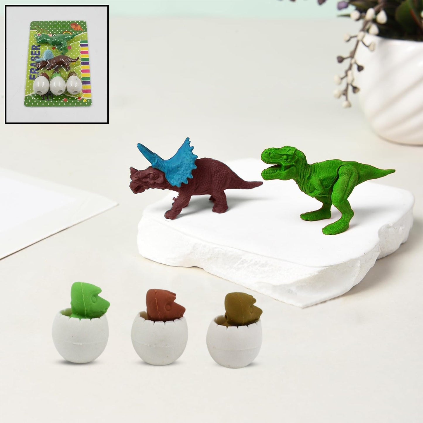 Dinosaur & Egg Shaped 3D Puzzle Erasers – Fun Mini Erasers for Kids (5 Pcs Set) signaturekarts