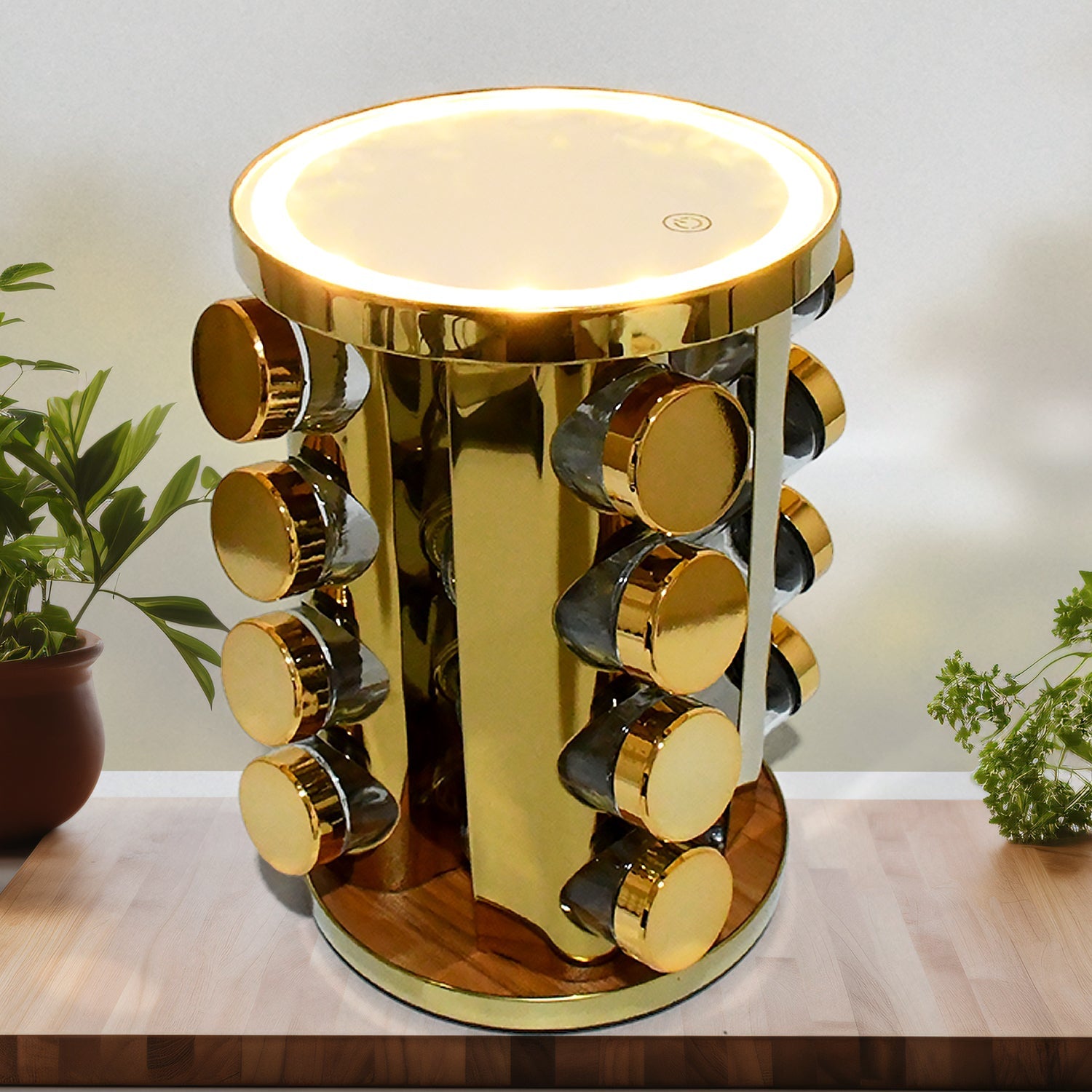 LED Spice Rack Organizer, Rotating Spice Rack  (Golden / 16 Pc / MOQ - 6 pc) signaturekarts