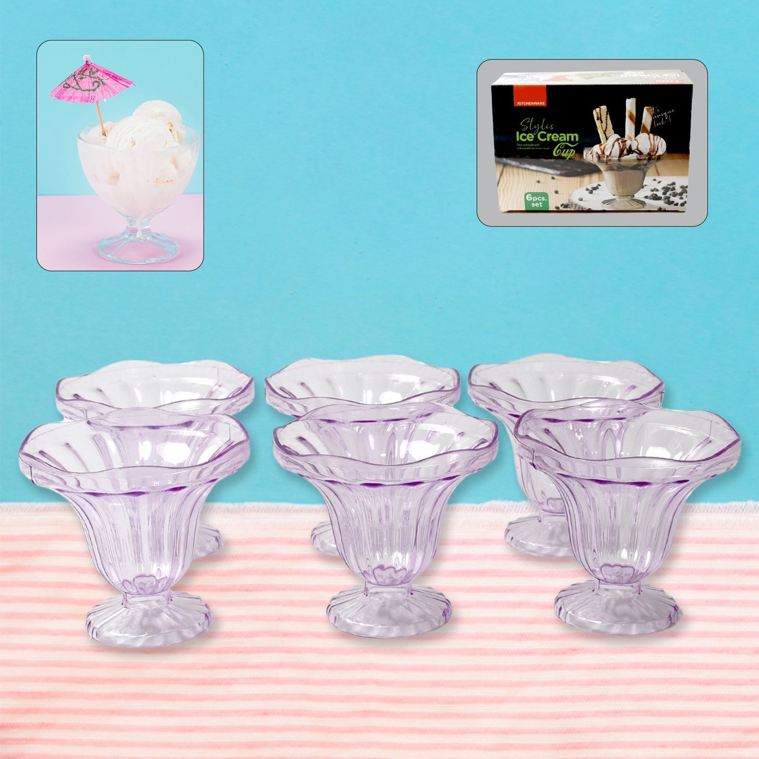 Crystal Plastic Ice-Cream Bowl Set – Serving Bowls (6 Pc) signaturekarts
