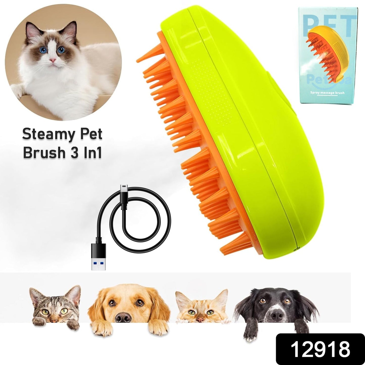 3-in-1 Cat Steamy Brush – Self-Cleaning Pet Grooming & Hair Removal Comb signaturekarts