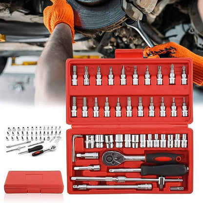 Socket 1 / 4 Inch Combination Repair Tool Kit (Red, 46 pcs) Signature Kart