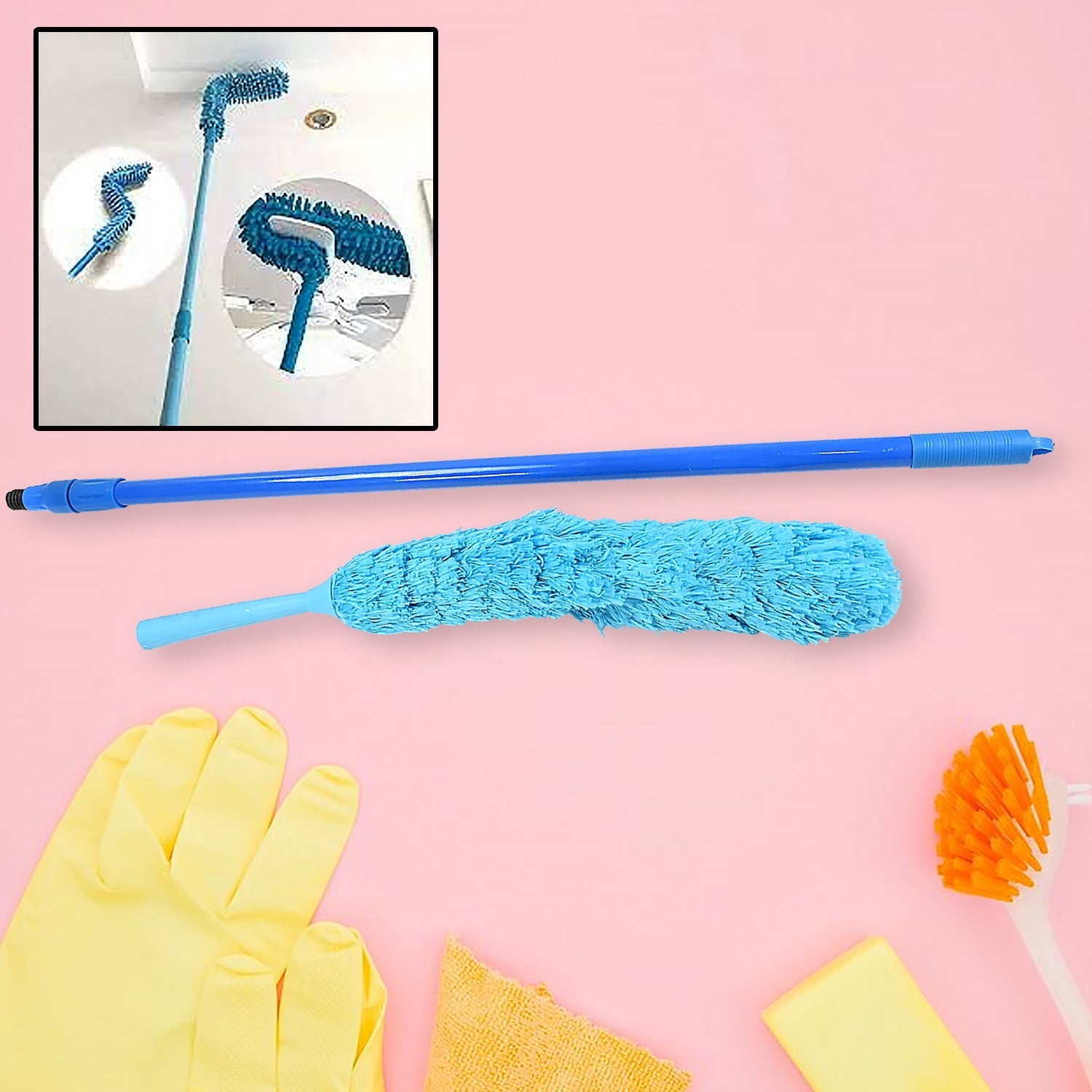 Adjustable Long Handle Microfiber Dust Brush – Foldable Ceiling & Appliance Cleaner signaturekarts