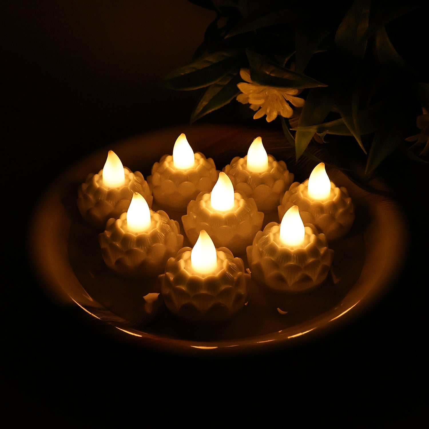 Lotus Shaped LED Flameless Tealight Candles - (8 Pc) signaturekarts