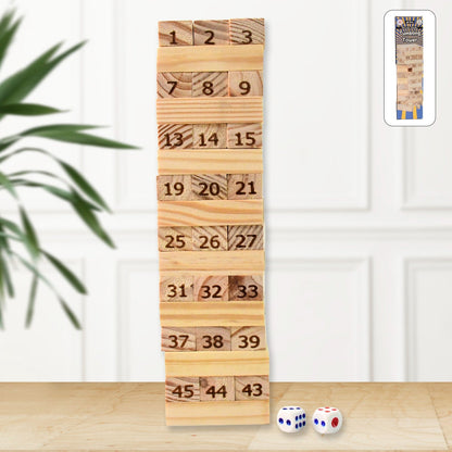 Wooden Tumbling Stacking Tower Game, Zenga tower (48 Pcs Blocks 2 Dices) Signaturekarts