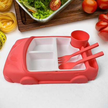 Kid's Car Shaped Plates Cup / Lunch Box Dinnerware (4 Pcs Set / 1000 ML Lunch Box) Signaturekarts