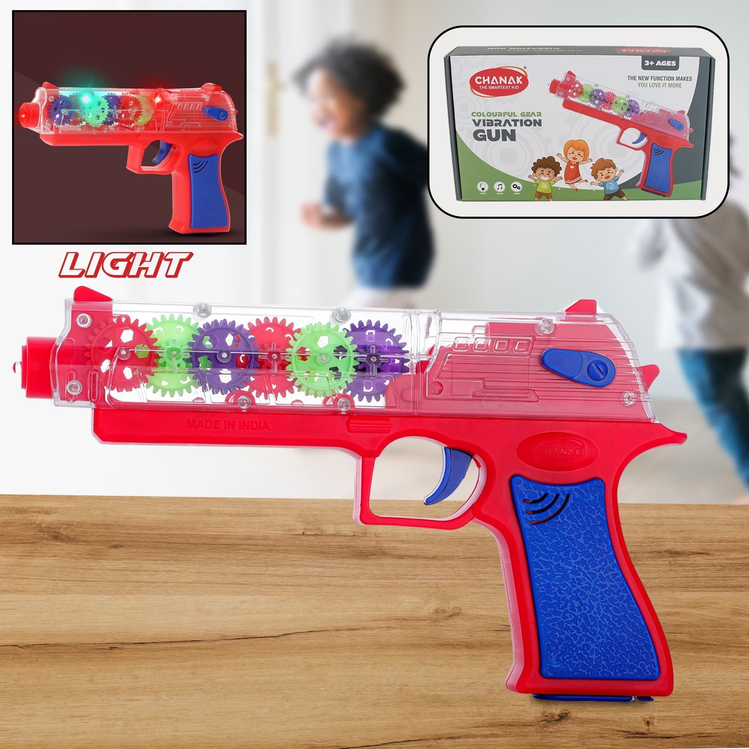 Plastic Gear Simulation Laser Toy Gun – 3D Lights, Music & Rotating (1 Pc, 3+ Years) signaturekarts