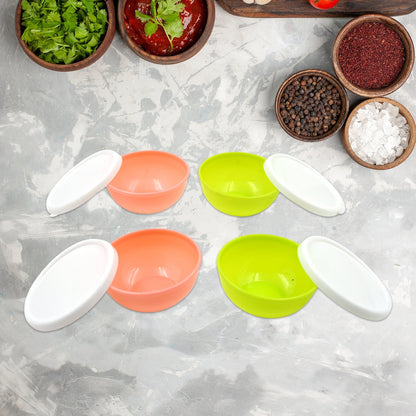 Multipurpose Small Round Plastic Bowl / Katori With Lid,  Chutney Bowl (4 Pcs Set) signaturekarts