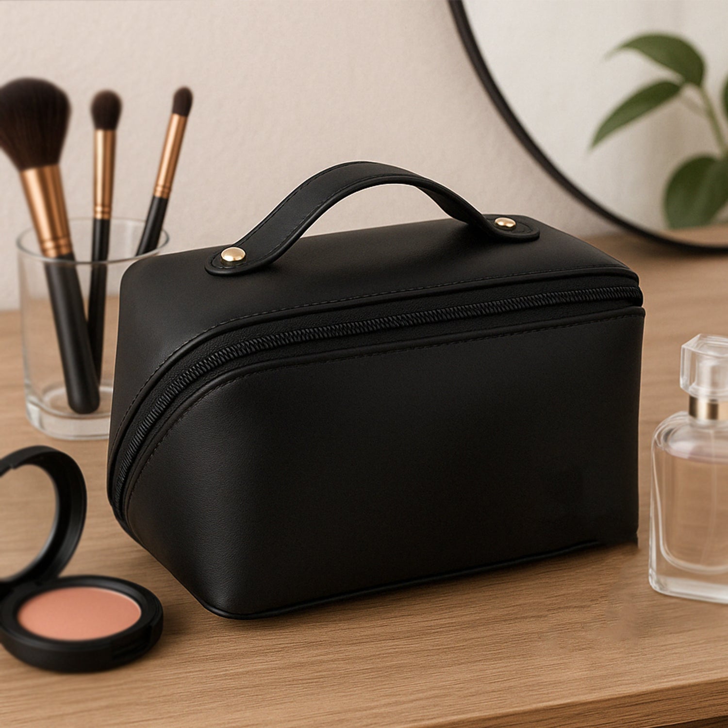 Travel Makeup & Toiletry Organizer Pouch with Zipper & Handle (1 Pc / Mix Color) Signature kart