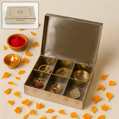 Multipurpose Stainless Steel Jewelry Storage Organizer Box 6 Compartments (1 Pc) Signature Kart
