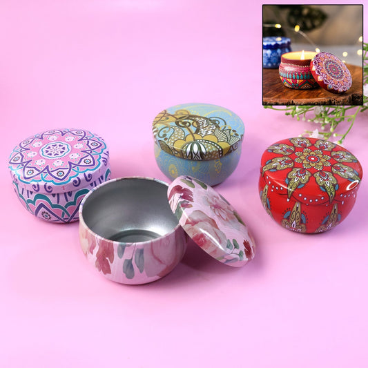 Premium Decorative Mandala Printed Metal Candle Container (4 Pc) The Morsignaturekarts
