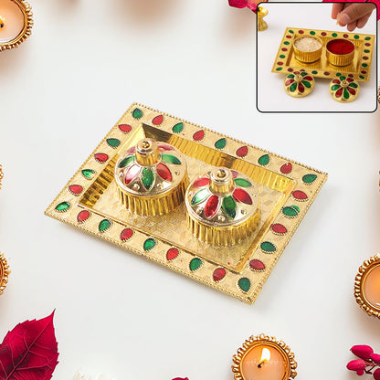 Rakasha Bandhan Special Puja Thali, Kumkum Thali Holder, Pooja Return Gift, Indian Housewarming Gifts, Brother / Bhai / Bhabhi / Sister / Family   for Rakshabandhan, Diwali (Mix Design) signaturekarts