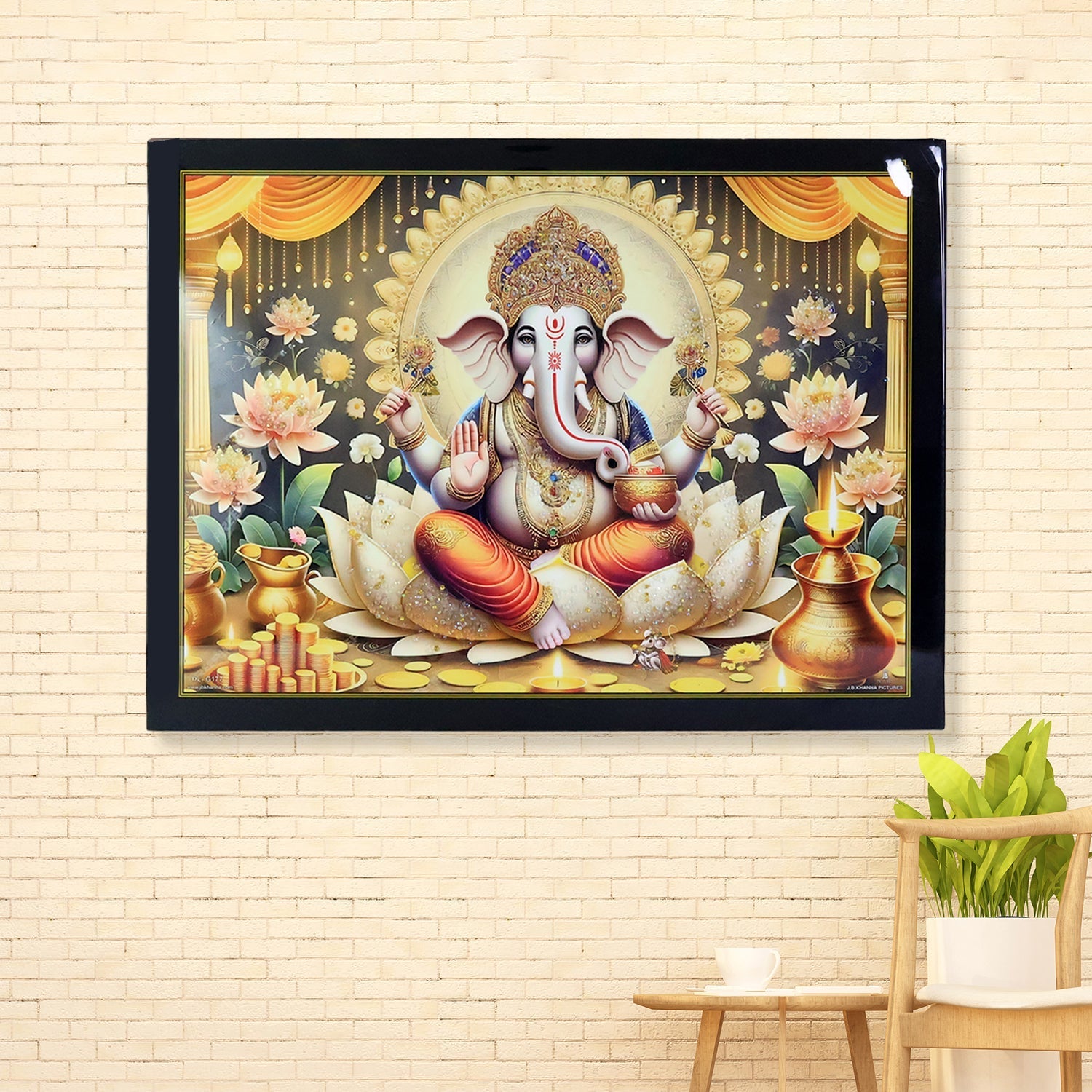 Divine Lord Ganesha Wall Painting Wooden Frame Mix Design, 60x45 Cm Approx (1 Pc) signaturekarts