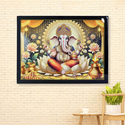 Divine Lord Ganesha Wall Painting Wooden Frame Mix Design, 60x45 Cm Approx (1 Pc) signaturekarts