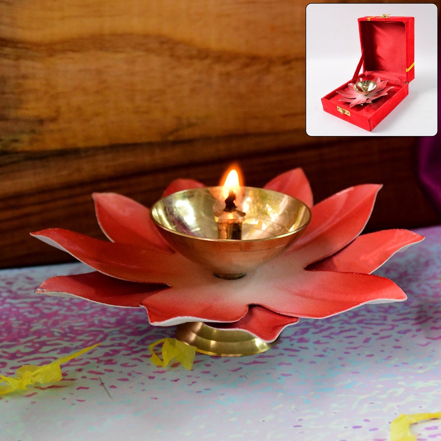 Lotus Shaped Brass Oil Diya (1 Pc) signaturekarts
