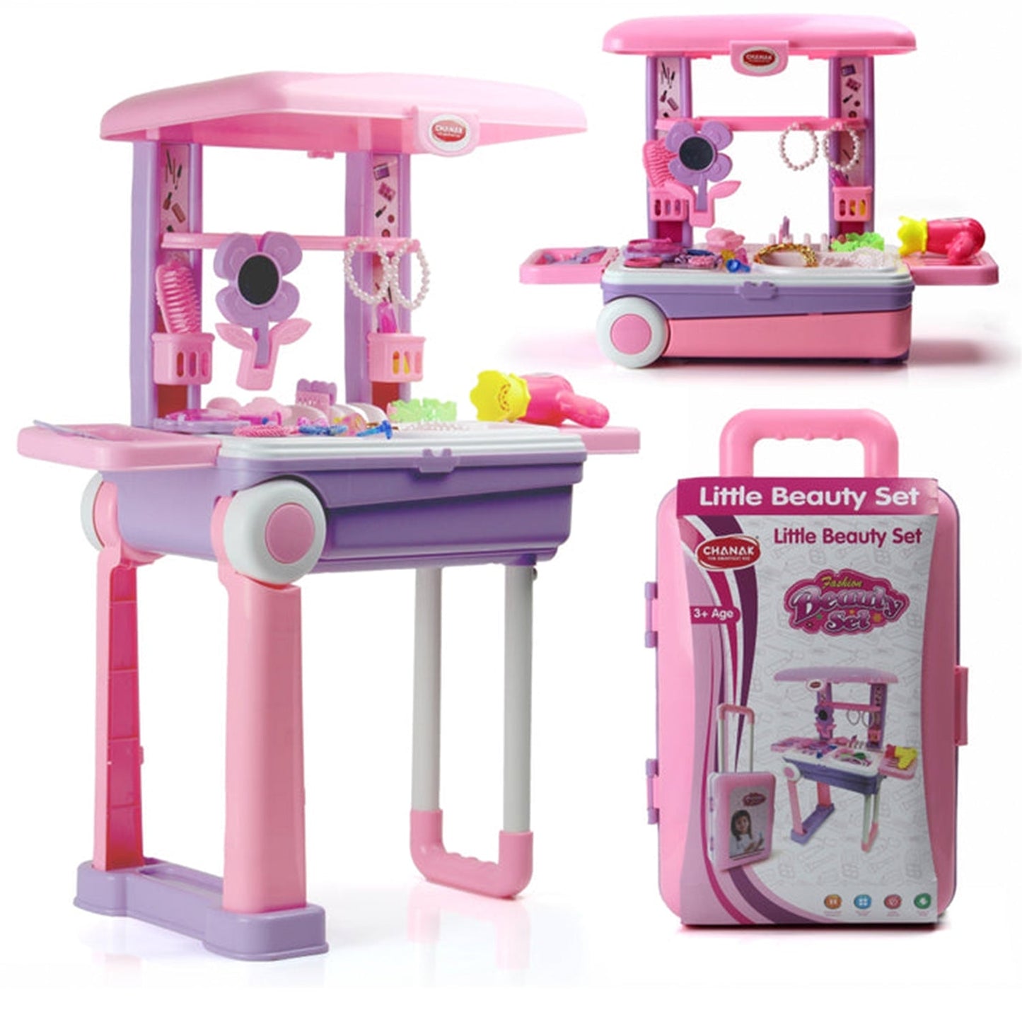 Big Beauty Set Suitcase On Wheel, The Ultimate Beauty Set On Wheels for Girls, Makeup Kit is Easy to Clean & Use, Portable Beauty Set with 25 Pieces for 3 Years BIS Approved. (Beauty Set Trolley) signaturekarts