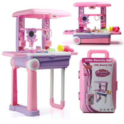 Big Beauty Set Suitcase On Wheel, The Ultimate Beauty Set On Wheels for Girls, Makeup Kit is Easy to Clean & Use, Portable Beauty Set with 25 Pieces for 3 Years BIS Approved. (Beauty Set Trolley) signaturekarts