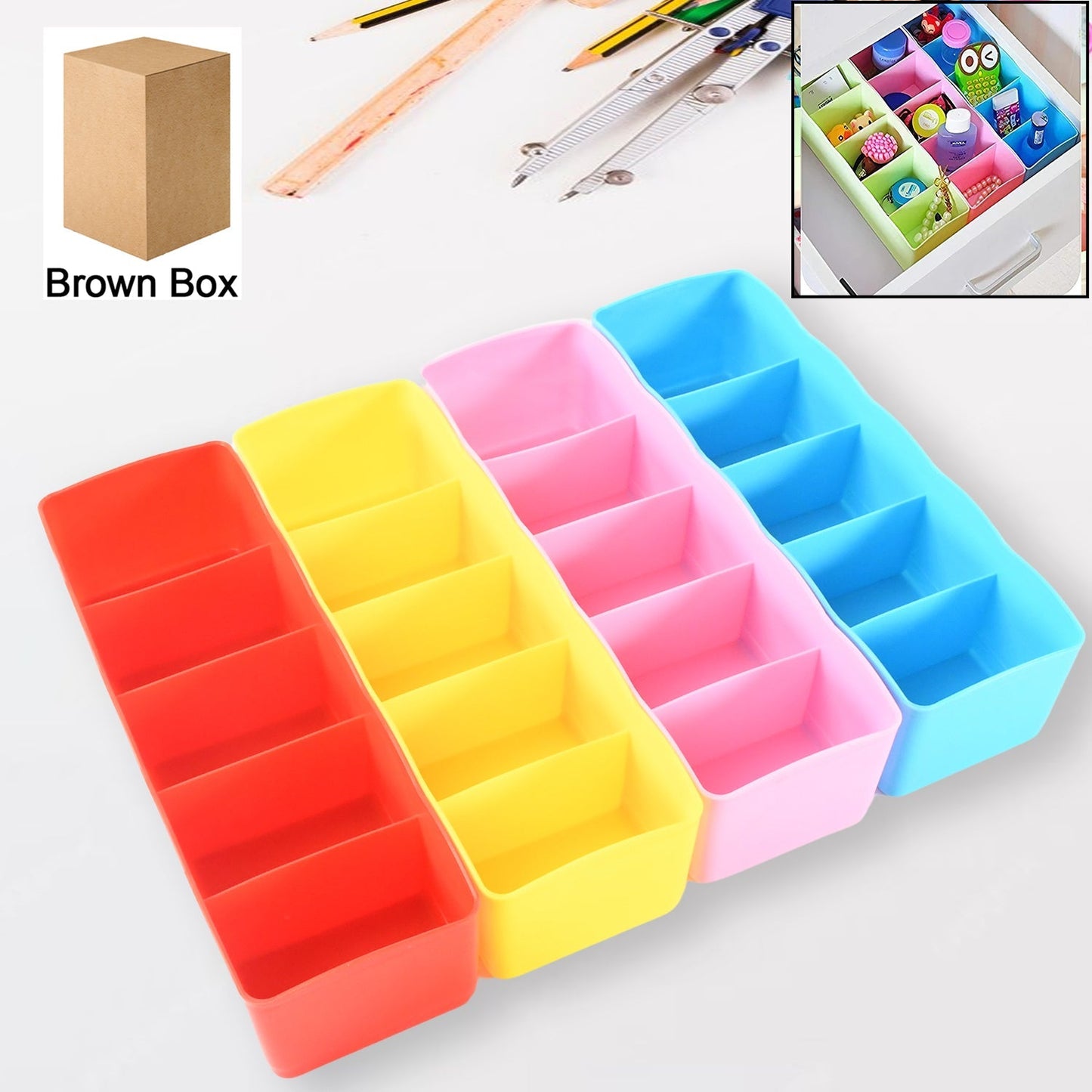 Desktop Storage Organizer Box Set - 5 Grid Compartments (4-Piece) signaturekarts