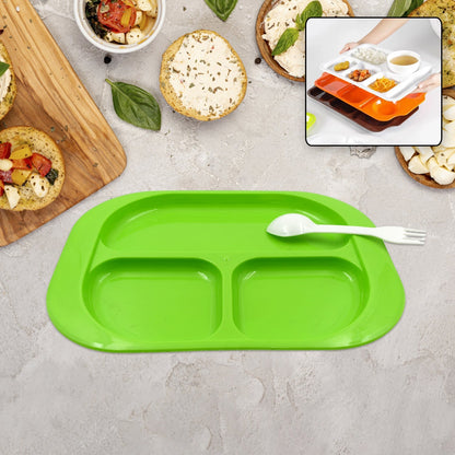 Biodegradable 3-Compartment Plastic Food Plate with Spoon for Snacks (1 Pc) signaturekarts