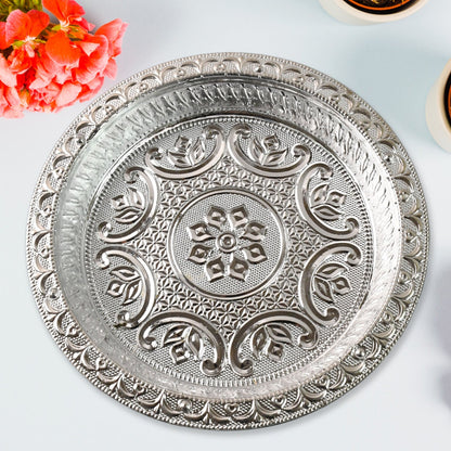 Traditional Silver Finish Plastic Pooja Thali (1 Pc) Signature Kart