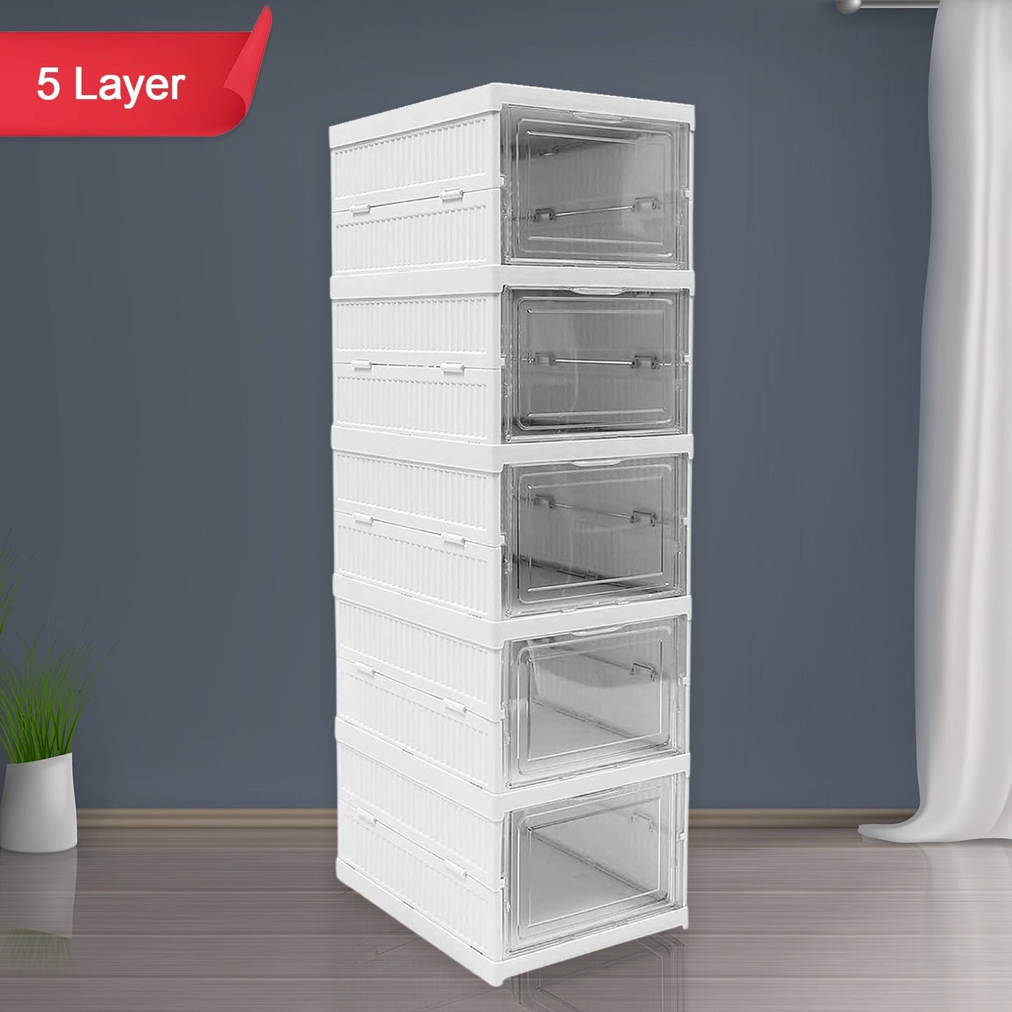 5-Layer Stackable Utility Cart – Foldable Storage Organizer for Clothes & Home (1 Pc) signaturekarts