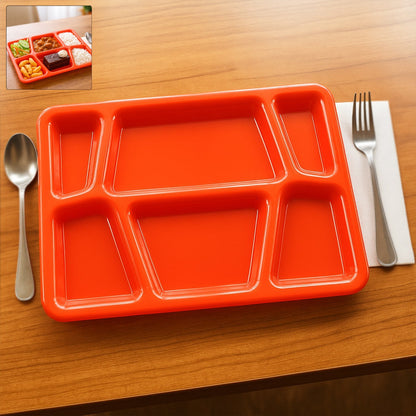 Plastic Multi-Compartment Rectangular Meal Serving Tray / Plate (1 Pc / Red) signaturekarts