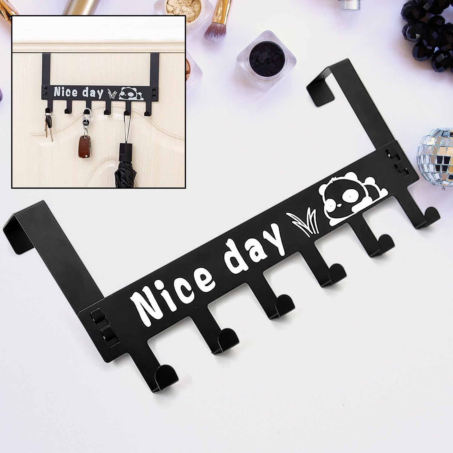 Heavy-Duty Carbon Steel Over Door Hook Rack for Towels & Coats (1 Pc, 6 Hooks) signaturekarts