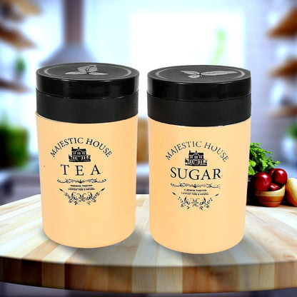 Accurate Seal Tea Sugar Coffee Container, Plastic Damru Shaped Tea, Coffee, Sugar Canisters Jar, New Airtight Food Seal Containers for Salt, Dry Fruit, Grocery 2 Section (800 ML Approx) signaturekarts