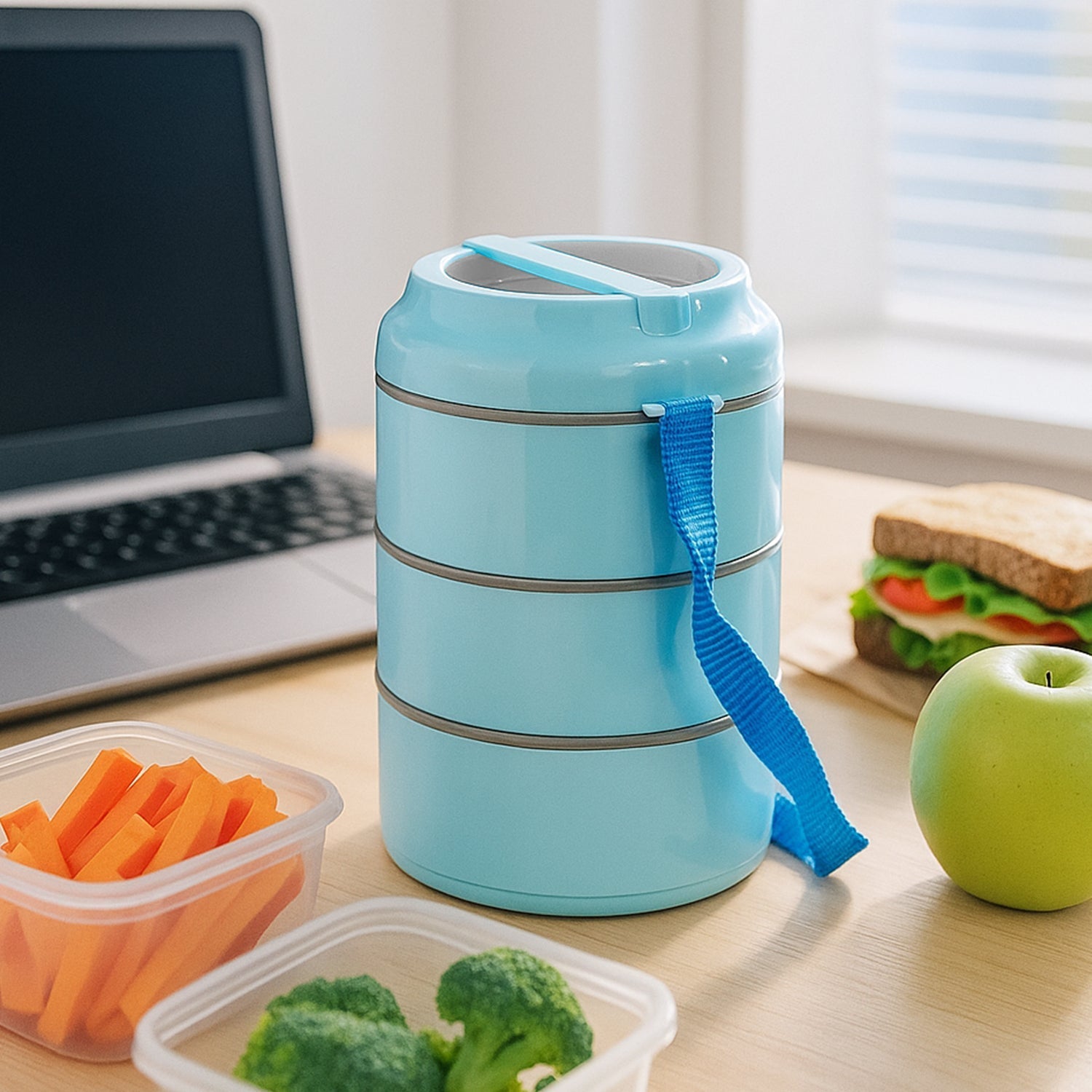 3 Layer Insulated Lunch Box Set with Handle & Strap - (Set) signaturekarts