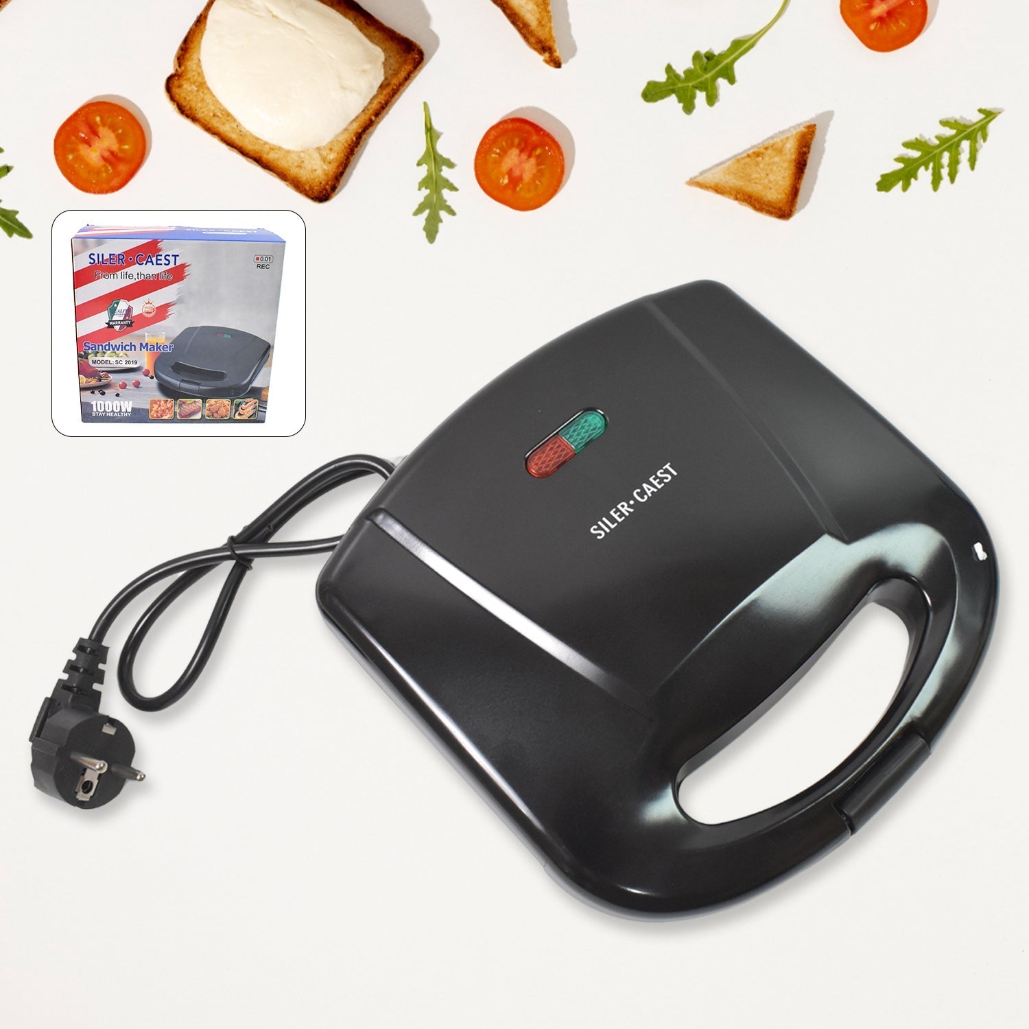 Sandwich Maker – Makes 2 Square Sandwiches, Non-Stick Plates, Easy to Clean Your Brand