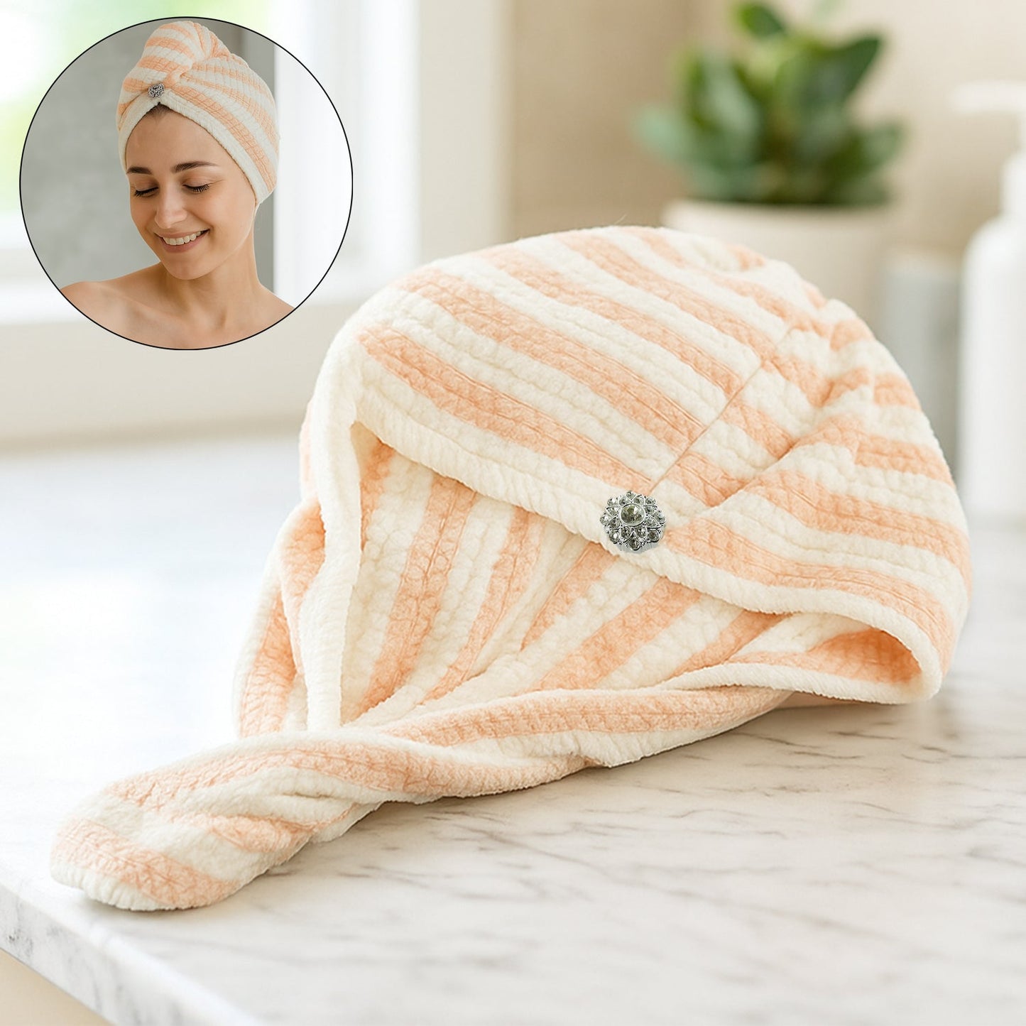 Soft Microfiber Hair Drying Towel Wrap with Cute Teddy Bear Button (1 Pc) signaturekarts