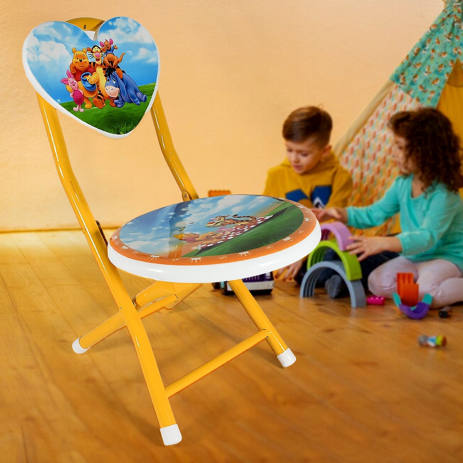 Heart Shape Cartoon Printed Foldable Kids Chair for Playrooms & Camping (1 Pc) signaturekarts