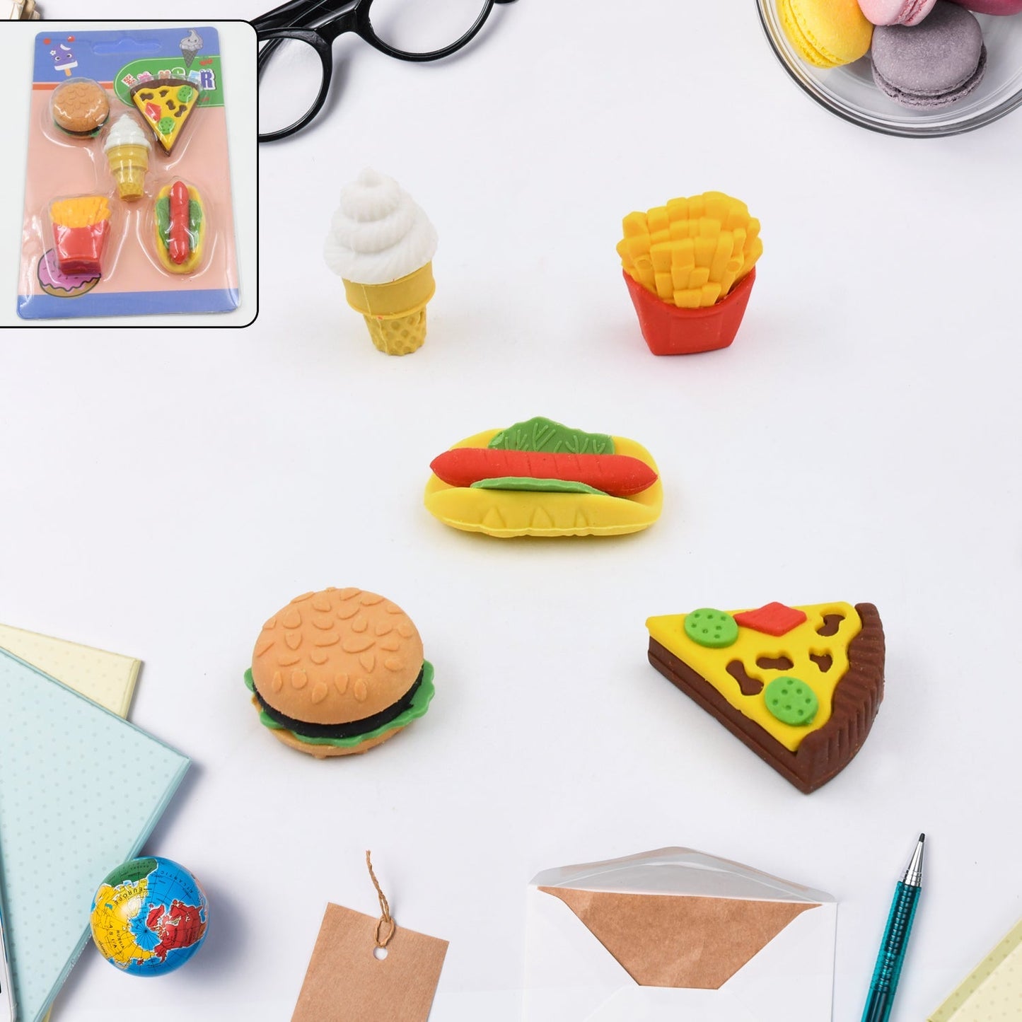 3D Food Fancy Colorful Erasers – Cute Novelty Eraser Set for Kids (1 Set) signaturekarts