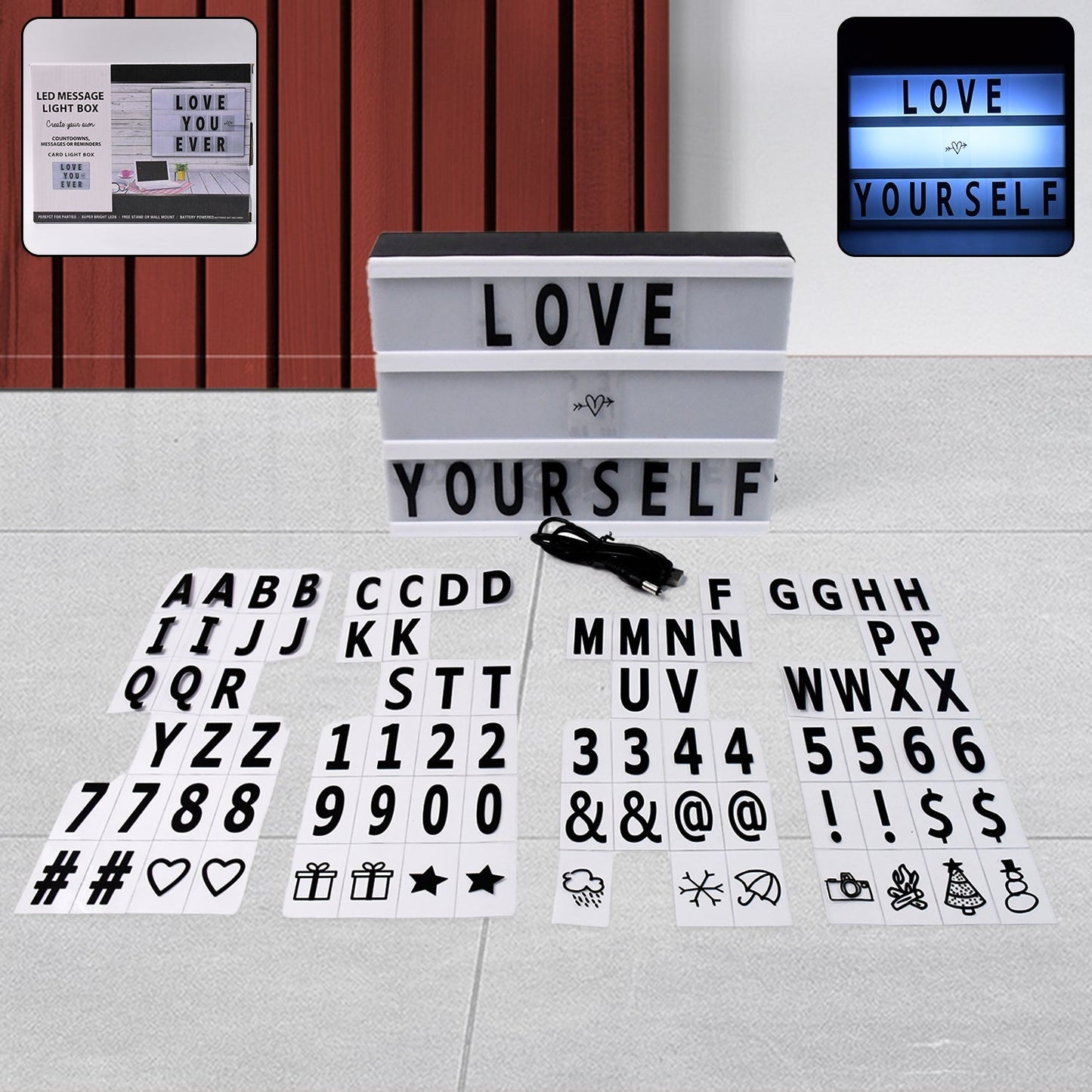 Black Mini A6 Magnetic Cinematic Light Box with 82 Characters and 10 Emojis (1 Set) Signaturekarts