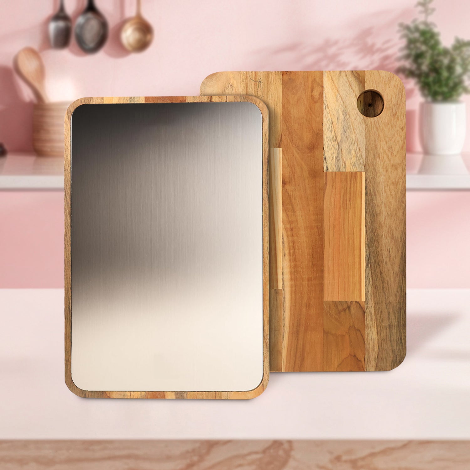Apex Steel Oak Medium Cutting Board with Wooden Handle (1 Pc) signaturekarts