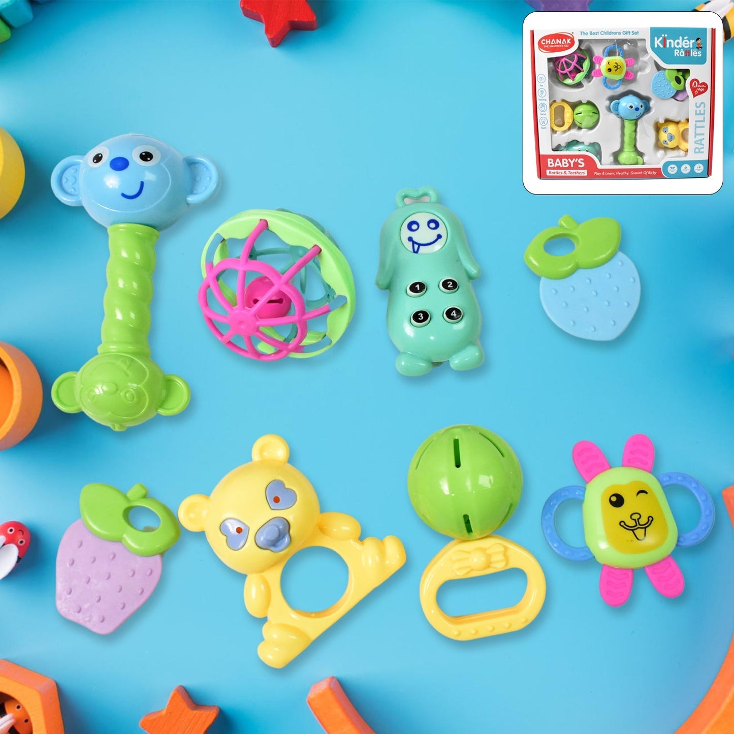 Kinder Rattles & Teething Set – Non-Toxic Shake & Grab Baby Toys (8 Pcs Set) Signaturekarts