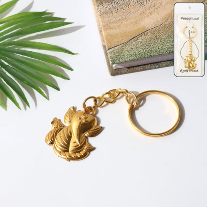 Golden Ganesh Leaf Design Keychain (1 Pc) signaturekarts