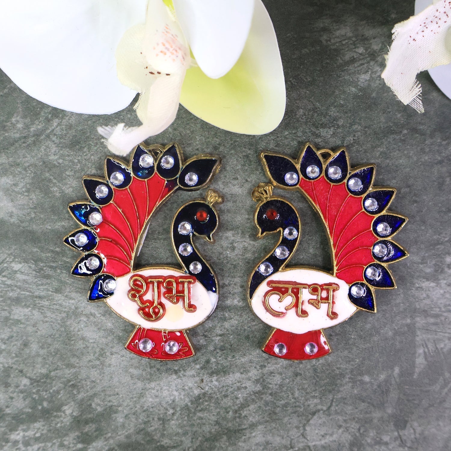 Decorative Peacock Design Shubh Labh Wall Hanging (2 Pc) signaturekarts