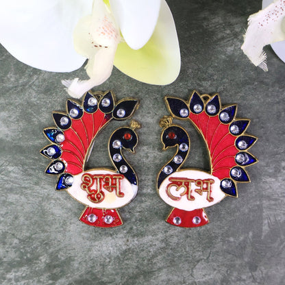Decorative Peacock Design Shubh Labh Wall Hanging (2 Pc) signaturekarts