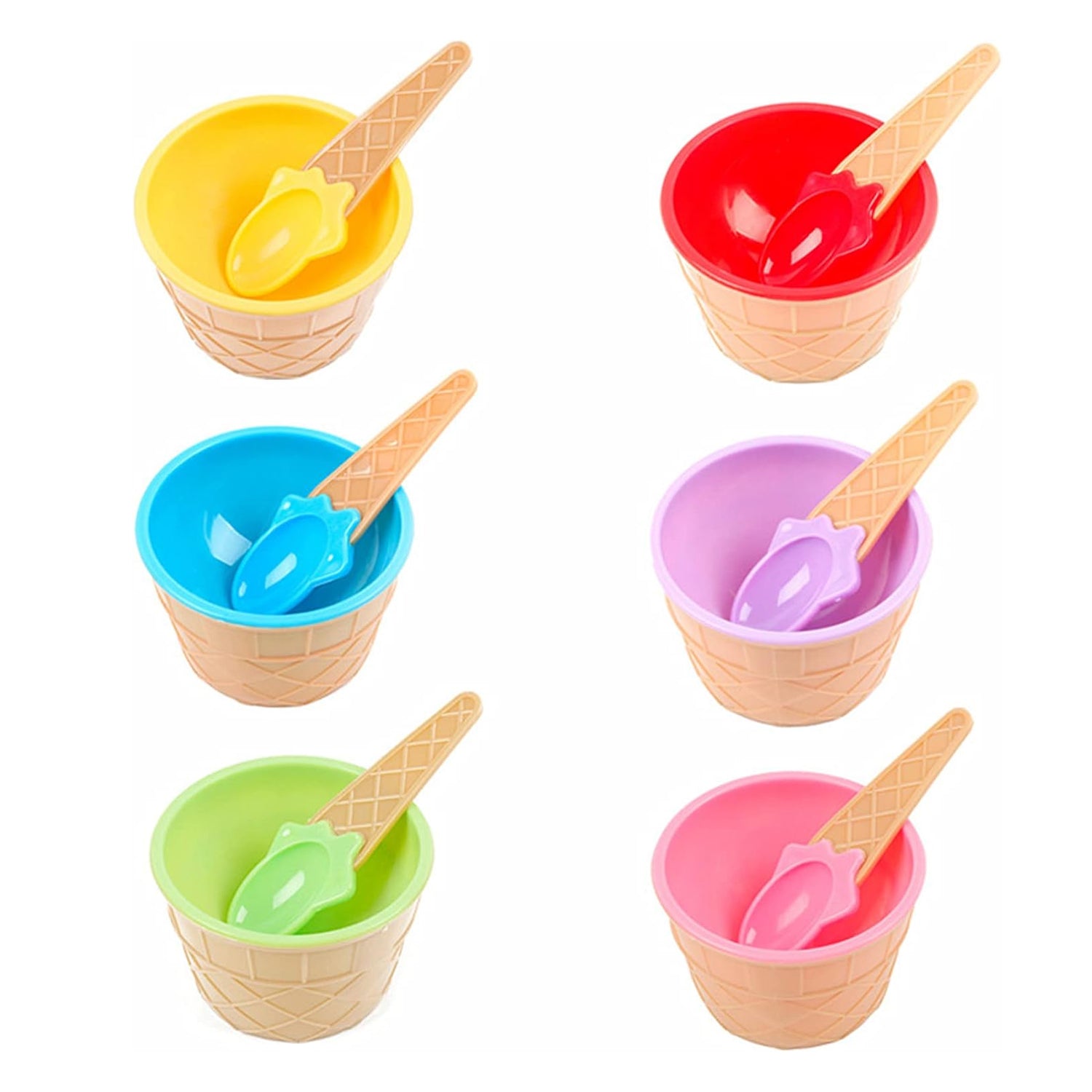 Premium Ice Cream Waffle Spoon Bowl Set (6-Piece , Color Box) signaturekarts
