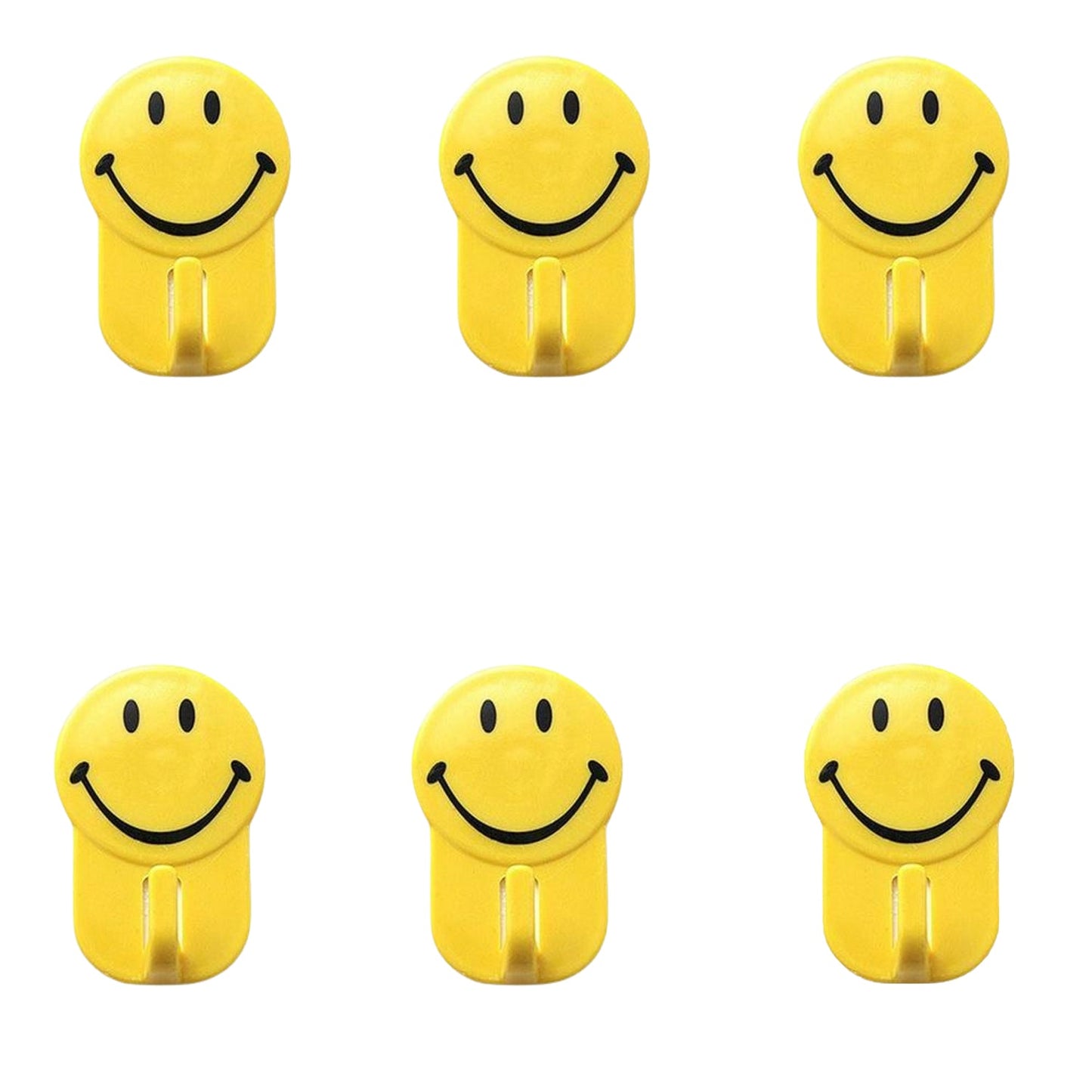 Plastic Self-Adhesive Smiley Face Hooks, 1 Kg Load Capacity (6pcs) Signature Kart