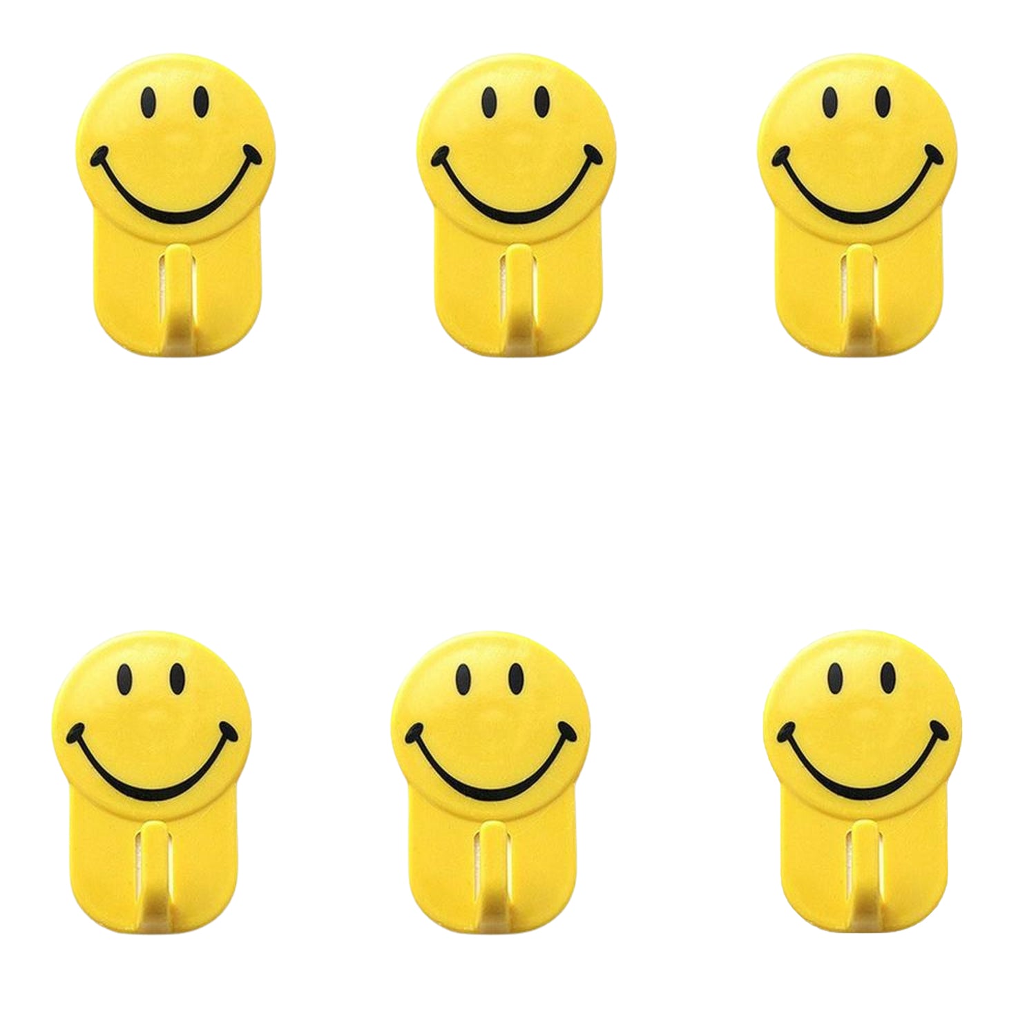 Plastic Self-Adhesive Smiley Face Hooks, 1 Kg Load Capacity (6pcs) Signature Kart