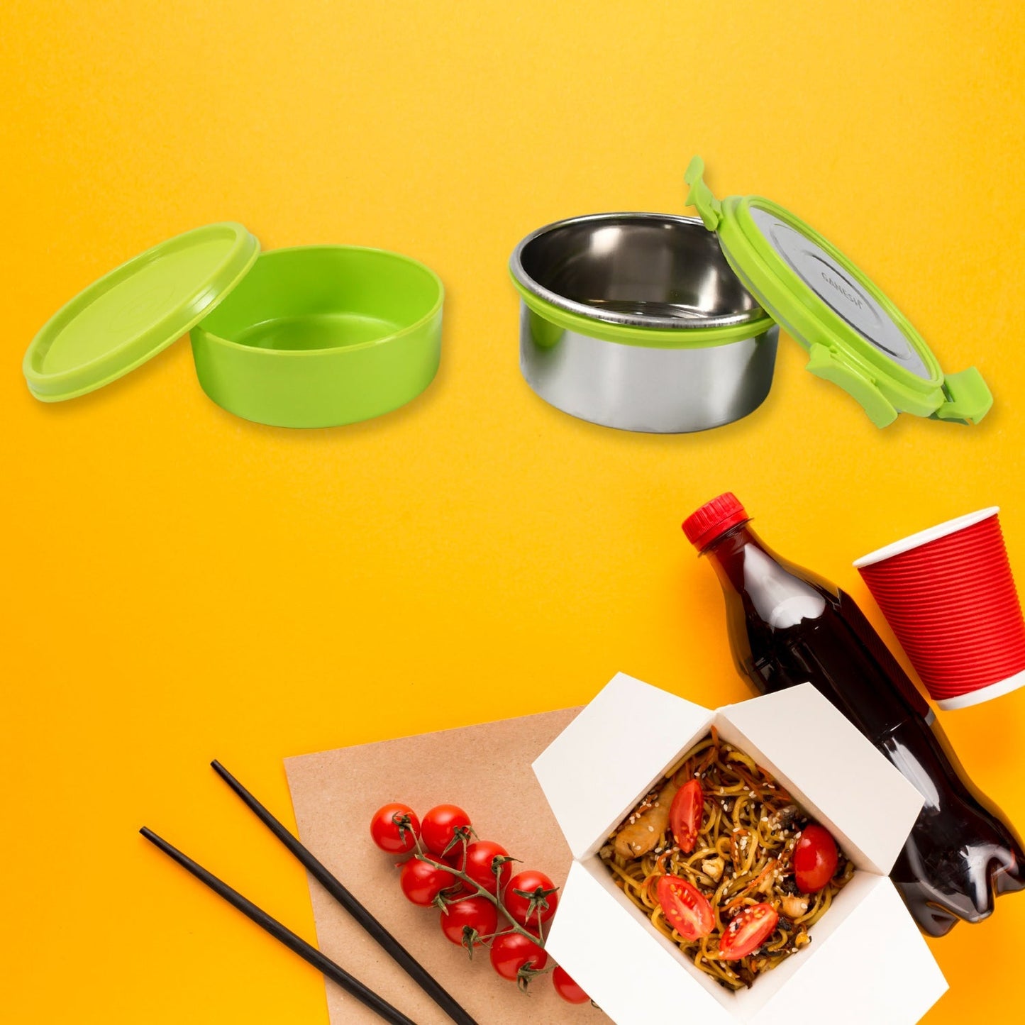 Stainless Steel Tiffin Lunch Box Container / Dabba with 4 Side Clip Lock Lid signaturekarts
