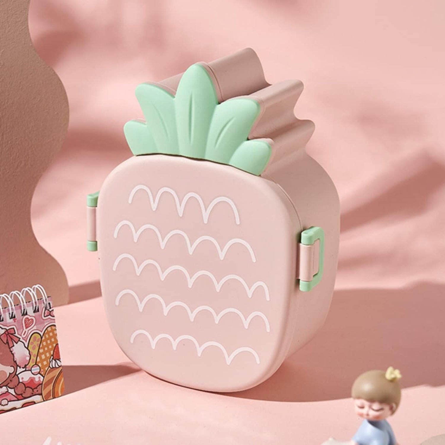 Kids Lunch Box Cute Pineapple Shaped Bento Box with Fork Spoon Snack Container signaturekarts